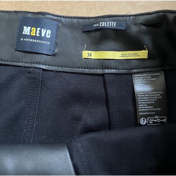 Anthropologie Maeve The Colette Faux-Leather Crop Wide-Leg Pants Size 34 black - Picture 3 of 13